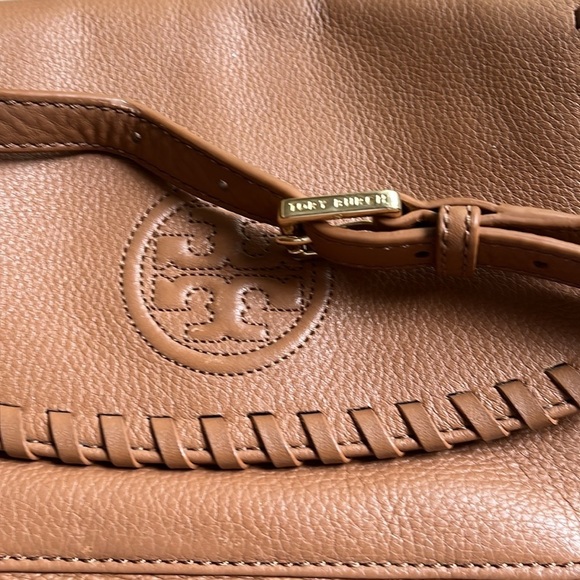Tory Burch Mini Marion Crossbody Purse Camel Leather Authentic - Picture 8 of 12